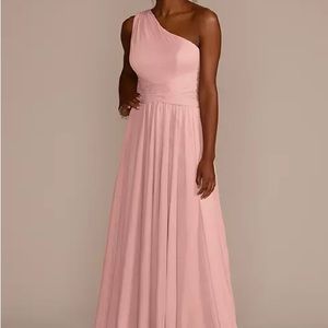 David’s Bridal Ballet Pink Long Mesh One Shoulder Dress Size 2 Style 31120553